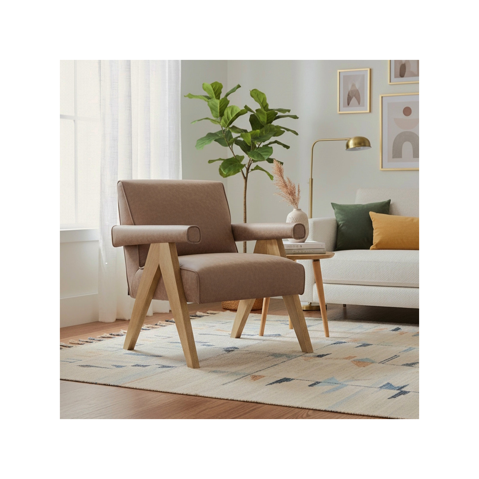 Ophelia Vegan Leather Arm Chair, Earth Vegan Leather