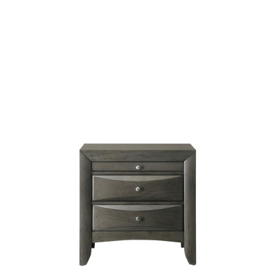 Gray Nightstand With Beveled Drawer And Useful Pull Out Shelf In Dark Guides Convenient Pull-Out