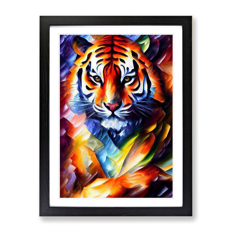 Tiger Portrait No.5 - Print, White, 66cm H x 48cm W, Black Picture Frame