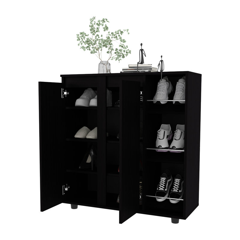 Rangement à chaussures à 3 niveaux, conception compacte, panneau de particules, finition blanche dans les espaces de vie principaux