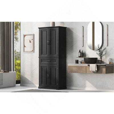 Armoire de rangement de salle de bain avec portes et tiroir, plusieurs espaces de rangement, tablette réglable