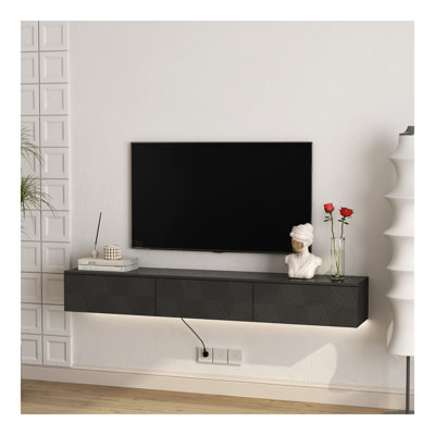Floating TV Stand Wall Mounted With 16 Color Leds,67" Modern TV Stand, Floating TV Cabinet Entertainment Center For 55 60 65 Inch TV,White by Wrought Studio