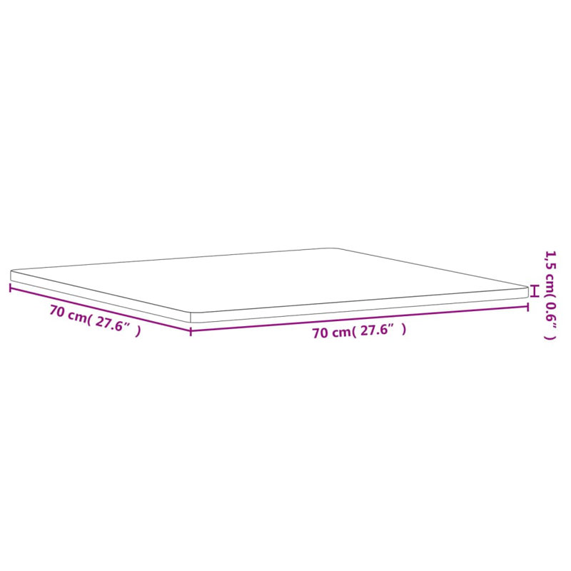 Vidaxl Table Top Square Solid Wood Beech, 70cm H x 70cm W x 1.5cm D, Brown