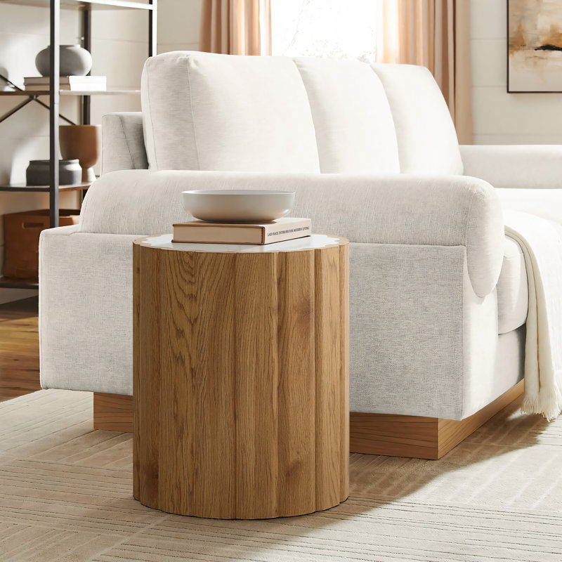 19'' H Wood Side Table with Faux Marble Top
