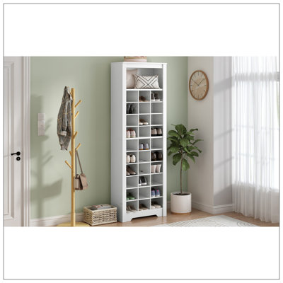 Stylish Design 30 Shoe Cubby Console, Contemporary Shoe Cabinet With Multiple Storage Capacity, Free Standing Tall Cabinet With Versatile Use For Hallway,  Bedroom