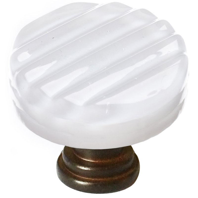 Texture Glass Mushroom Knob, Oil Rubbed Bronze, White