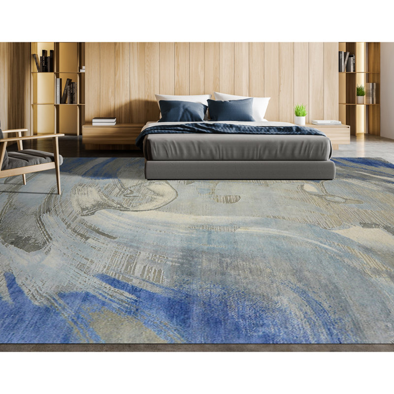 Canterbury Silk Abstract Area Rug in Blue, Rectangle 5' x 8'