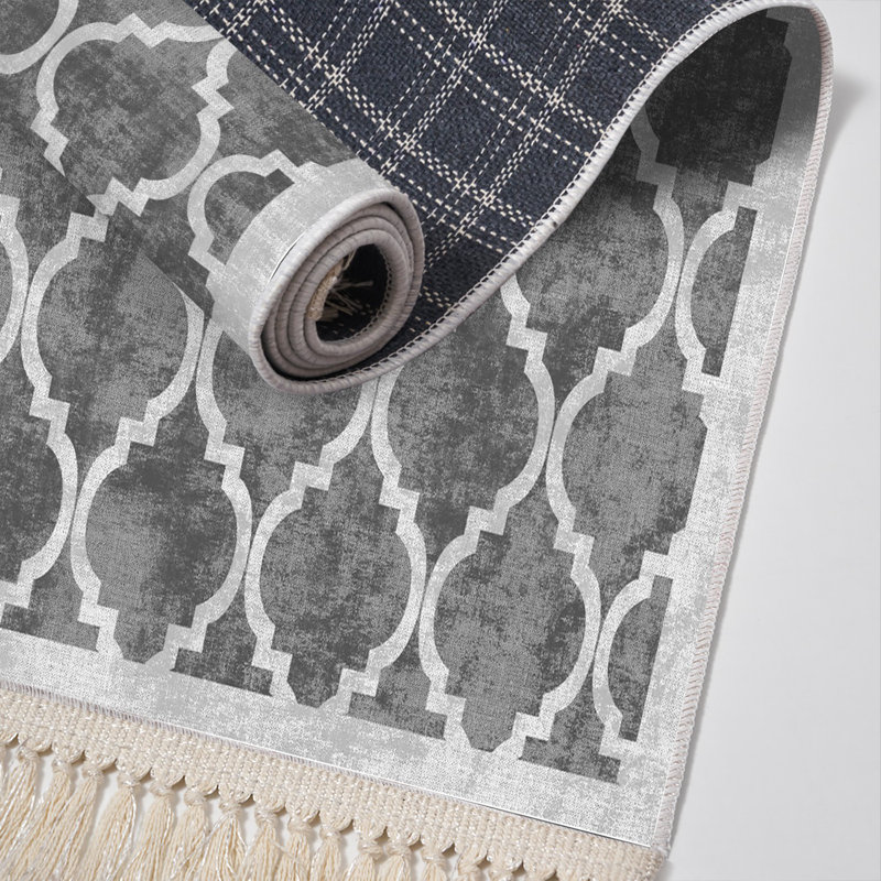 Tapis gris / blanc Attaway, Rectangle 5 pi 3 po x 7 pi 7 po
