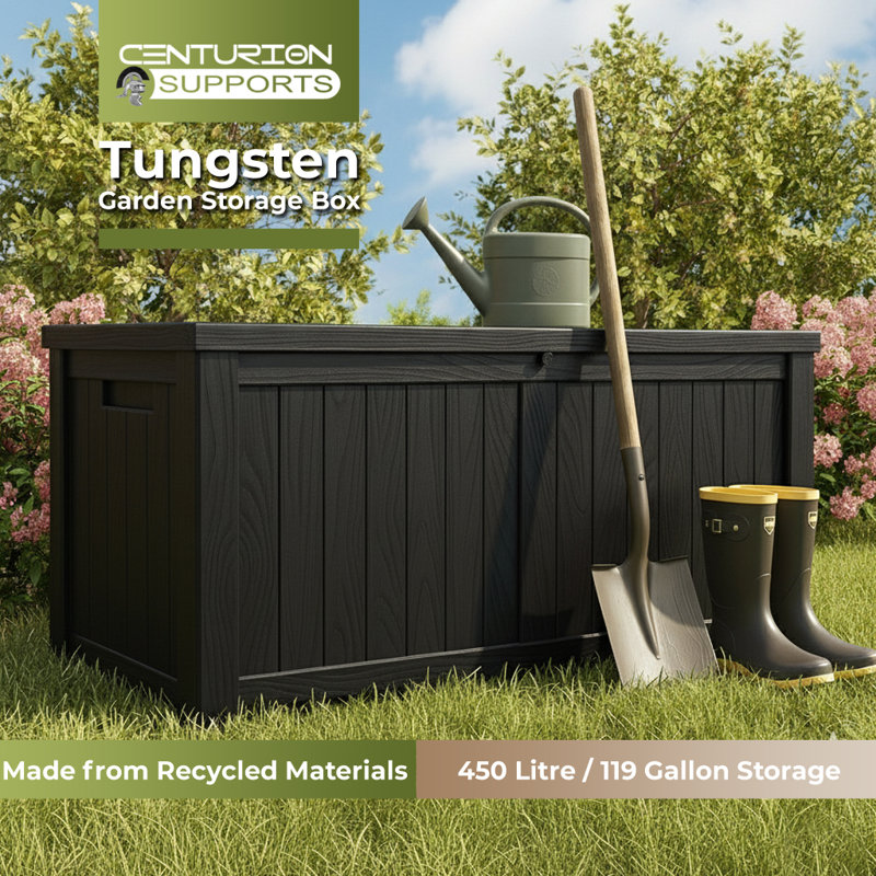 450 Litre/119 Gallon Waterproof Extra Large Lockable Easy-Open Garden Storage Box, Black