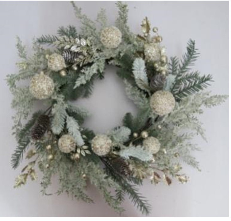 Glittered Mixed Foliage With Ornaments Artificial Christmas Wreath - 24" - Unlit