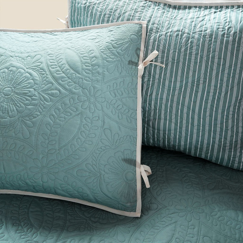 Housse de lit de jour simple bleu Medallion, 6 réversibles, housse, 3 taies décoratives et coussin décoratif