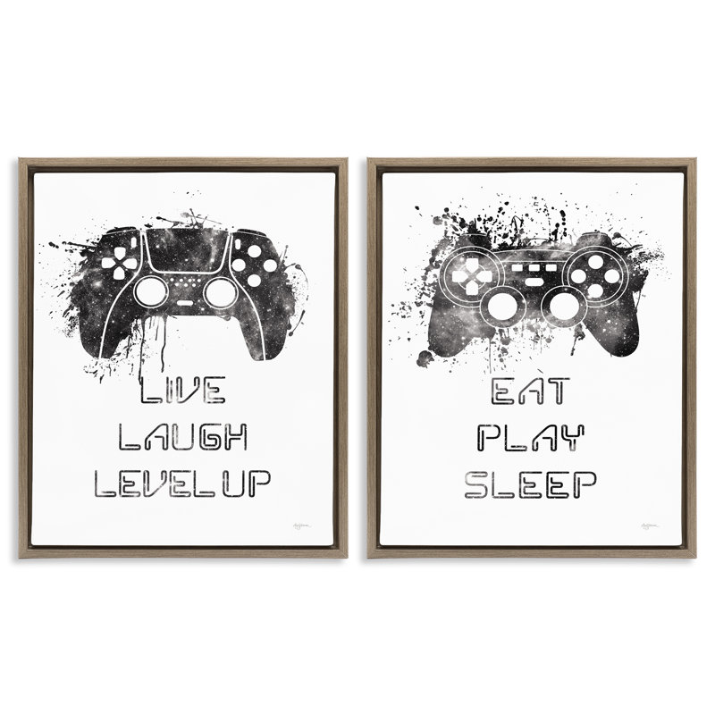 «Gamer Play Splash Controllers», ensemble de 2 toiles flottantes encadrées par Mary Urban, Cadre flottant orme Montalcino
