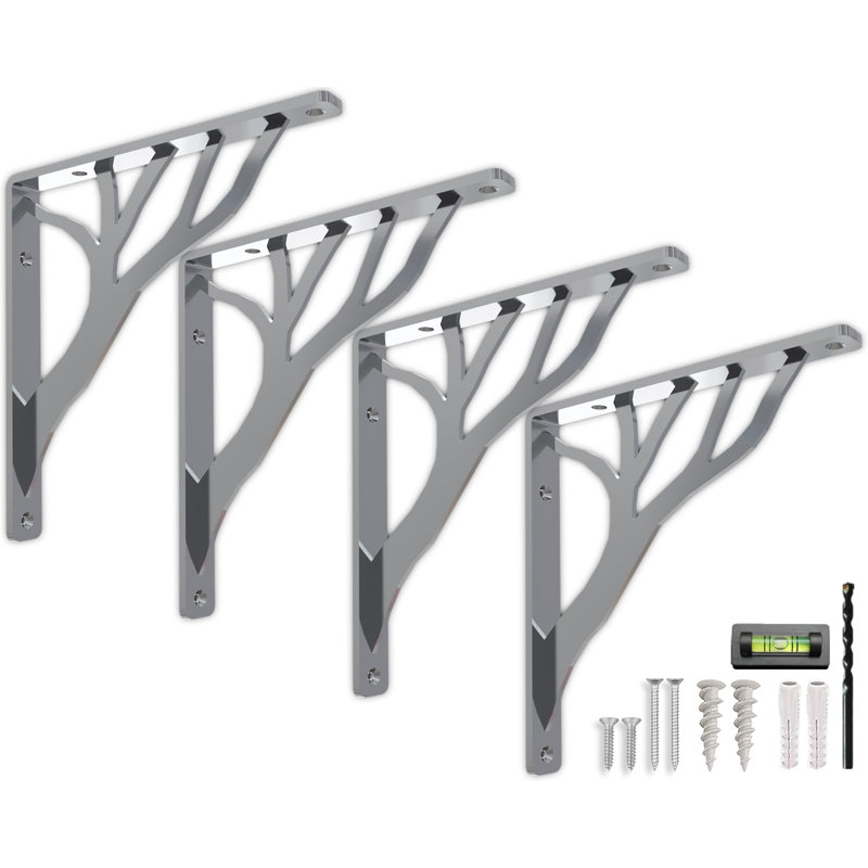 Supports rustiques pour tablette en L rustique par Balin Designs (chrome) pour tablettes de 8 po à 10 po - Supports de cheminée décoratifs en métal robustes - Installation facile avec la quincaillerie incluse - Ensemble de 4