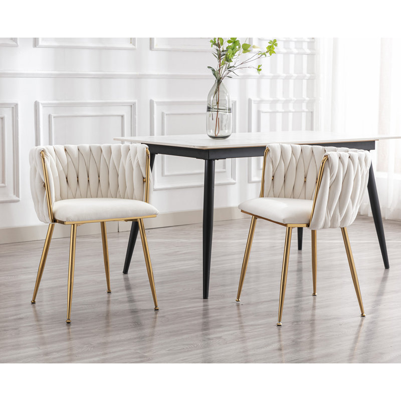 Uresti 17.75'' H Tufted Upholstered Metal Armchair, Beige Velvet, Gold