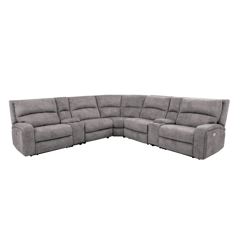 Drakos Upholstered Power Reclining Curved Sectional Symmetrical, Gray 100% Polyester
