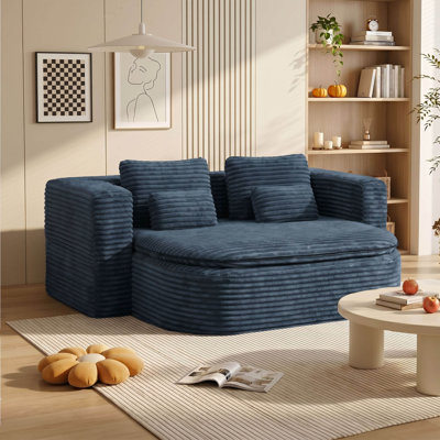 Convertible Folding Sleeper Sofa Bed, Corduroy Loveseat with Blanket, No Assembly Required