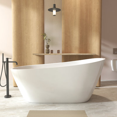 67 - Inch Special Shaped Oval Freestanding Bathtub, Gloss White Finish, Overflow & Pop Up Drain, Ce , Acrylic Soaking Tub For Bathroom