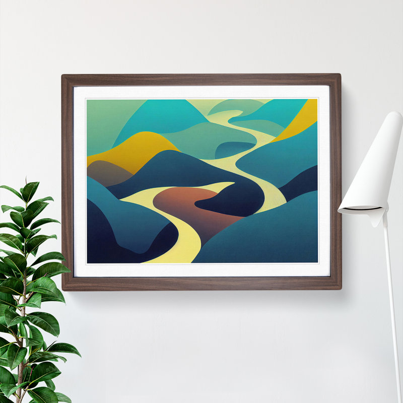 Abstract Mountain River Vol.2 - Framed Print, 25cm H x 34cm W x 2cm D, Walnut
