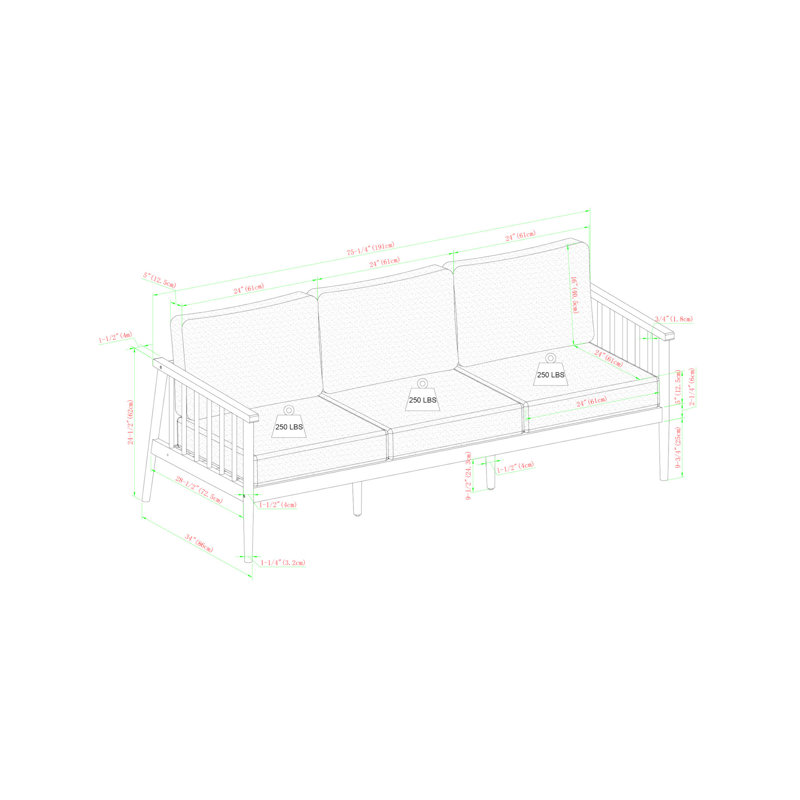 Contemporary Cushioned Eucalyptus Wood Patio Triple Lounge – Natural