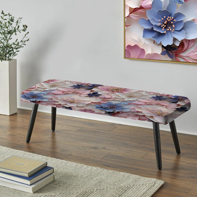 Motif floral de fleurs romantiques - Banc noir rembourré floral