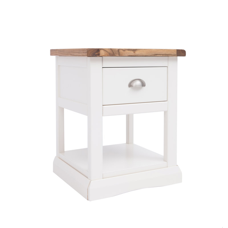Esquivel 45 cm W Bedside Table, Off-White/Natural