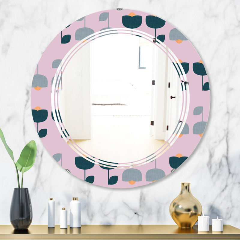Miroir mural sans cadre à motif floral Triple C, 23,6 po x 23,6 po