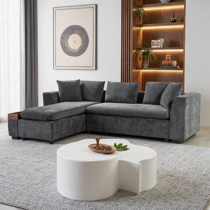 Canapé modulaire en L en chenille avec rangement en L 93,7 po pour espaces de vie modernes, Gris