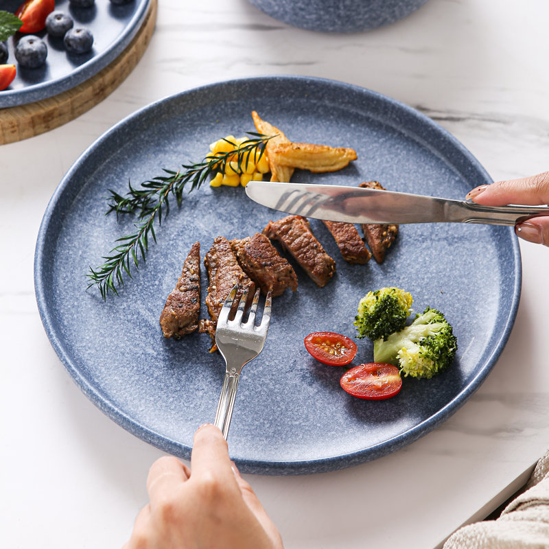 Service de table 16 pièces Ozetta Gourmet Grès, glacis réactif moucheté indigo, service pour 4 personnes, Bleu, 16