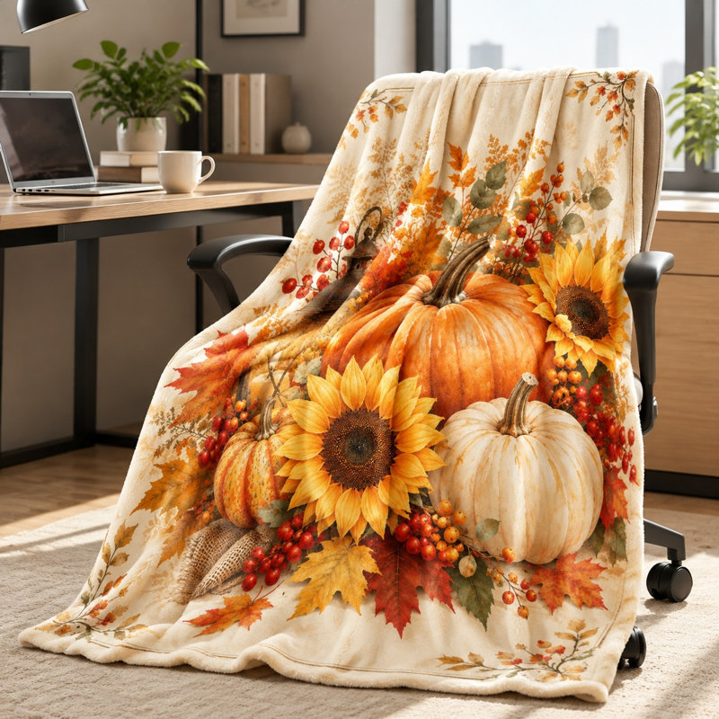 Jeté Cozy Autumn Harvest, conception éclatante de tournesol citrouille pour canapé, canapé, salon, décoration de chambre à coucher