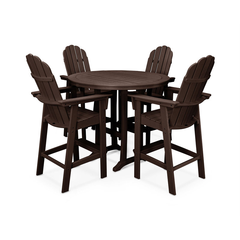 POLYWOOD Vineyard Curveback Adirondack 5-Piece Nautical Trestle Bar Set, Mahogany