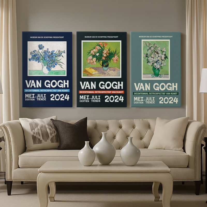 Van Gogh, exposition d'affiches sur toile I - 3 pièces, H 12 po x l 24 po