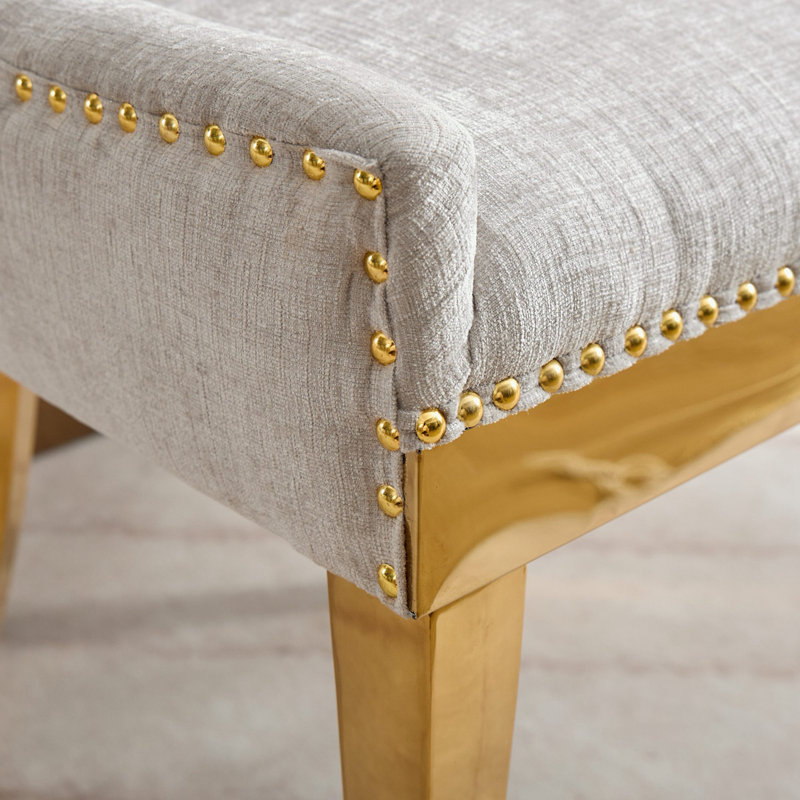 Ensemble de 2 chaises en chenille avec pieds courbés et garniture de rivets, Beige