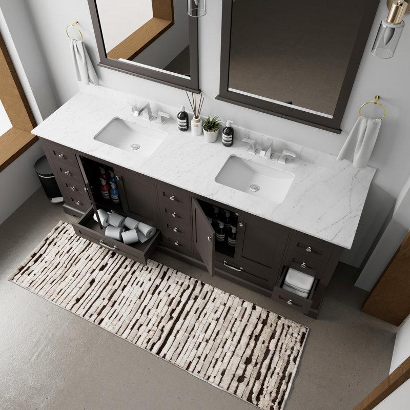 84 In. W X 22 D Double Bath Vanity With 34 Mirrors - Two Interior Cabinets, Fourteen Drawers For Engaging Storage Elegant