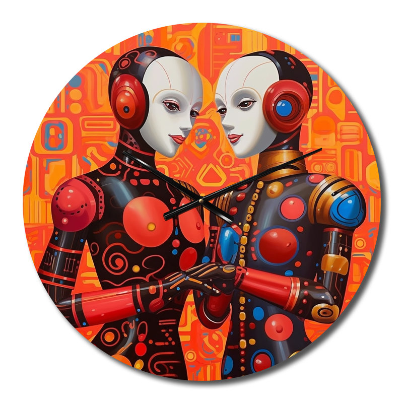 Charmant robot qui célèbre l'amour rétro - horloge murale robot, Moyenne