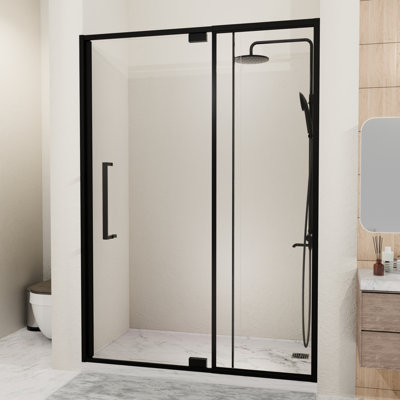 56 à 60 po X P 72 H Porte de douche semi-pivotante réversible en verre trempé noir mat mat de 1/4 po 6 mm réglable pour la finition de la salle de bain