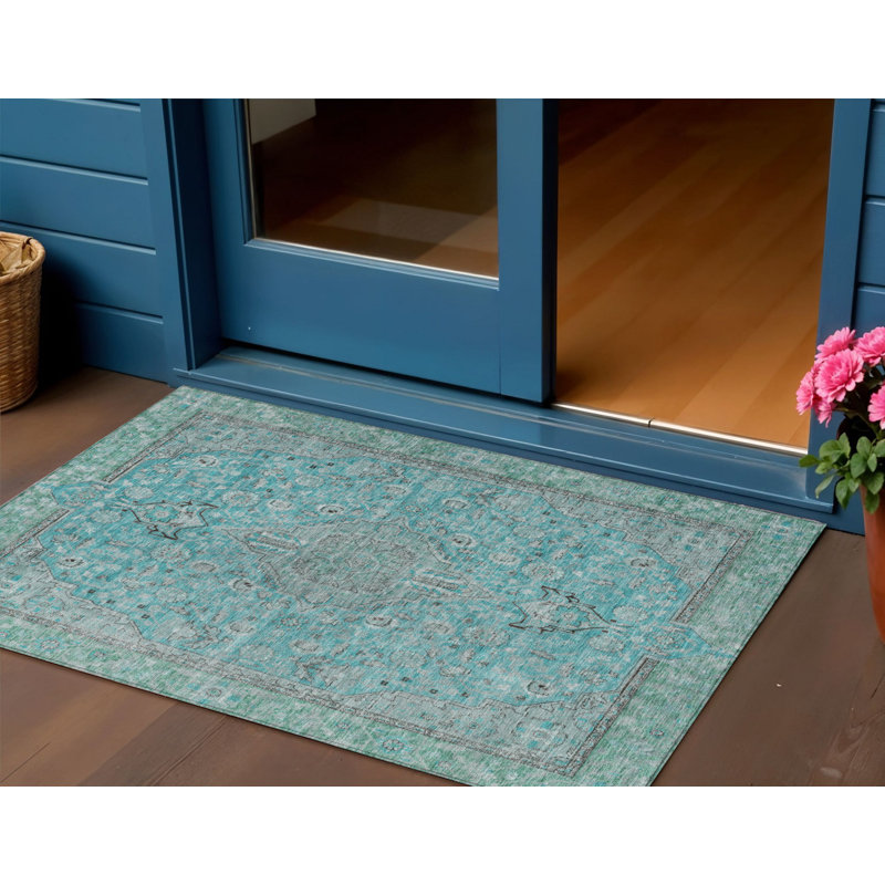 Tapis intérieur / extérieur 3 pi x 5 pi bleu et bleu sarcelle lavable