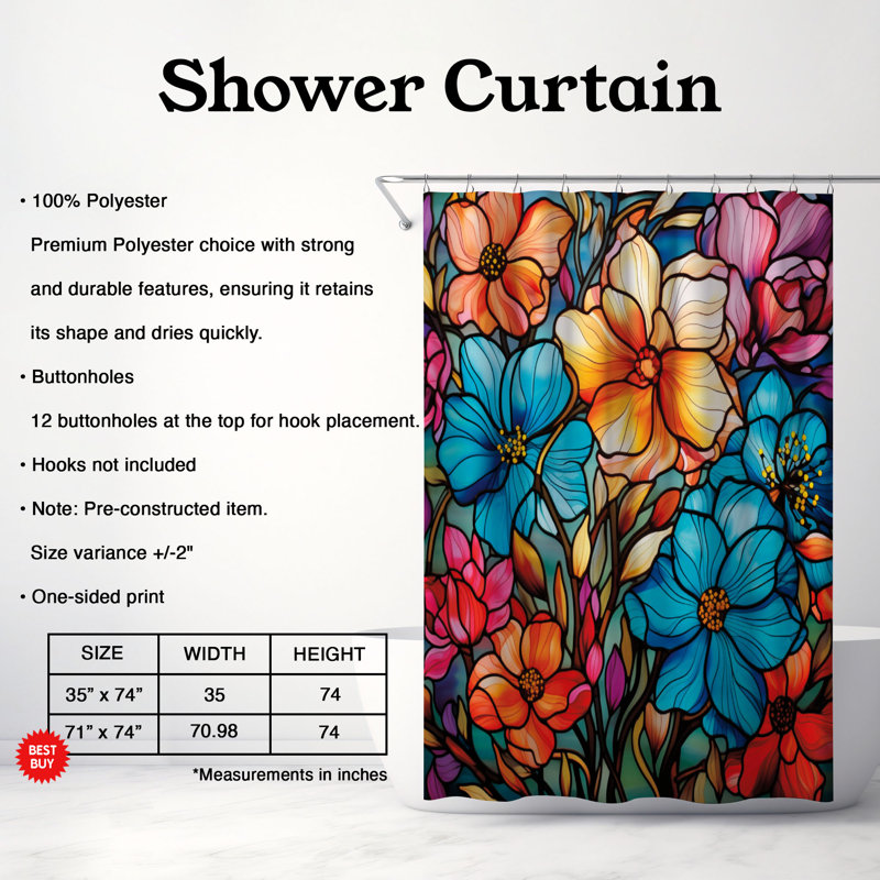 Rideau de douche mosaïque 1 pièce, H 74 po x l 71 po
