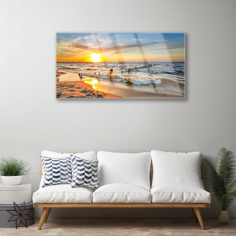 Landscape Sun Sea Beach - No Frame Print on Glass