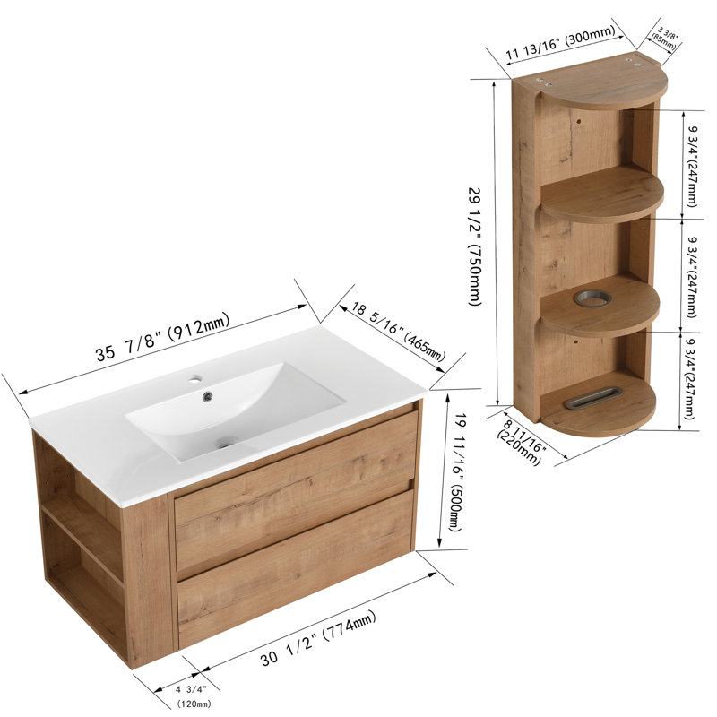 Wall-Mounted Bathroom Vanity, 40"