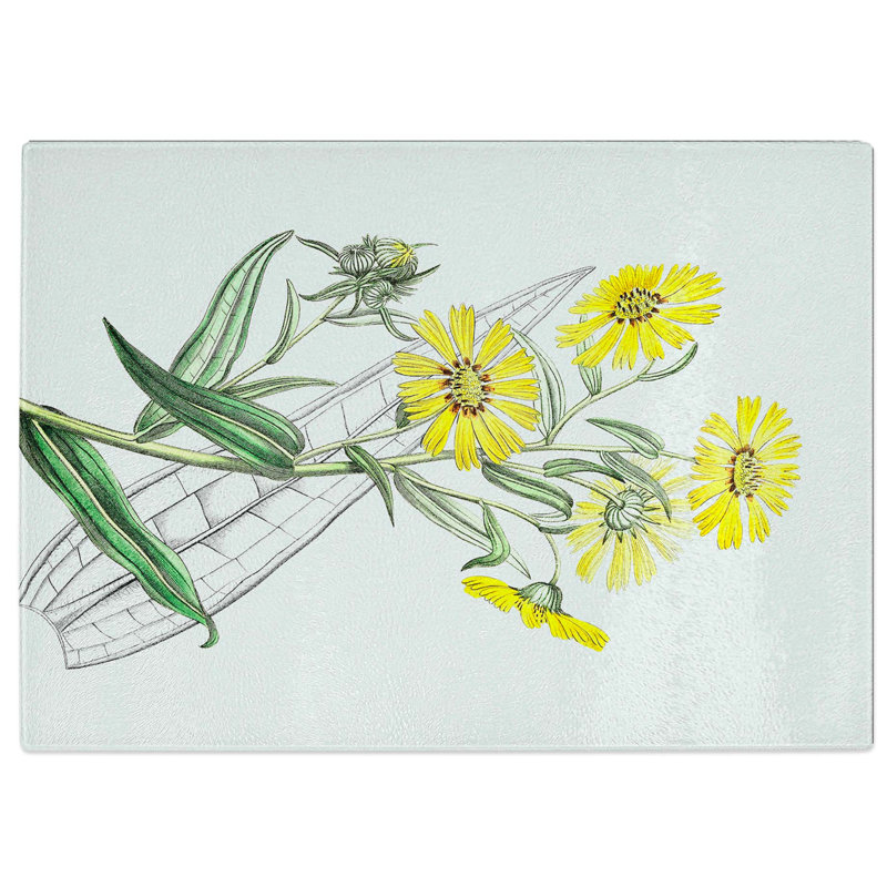 Tempered Glass Yellow Daisies Chopping Board, 39 cm W x 28.5 cm L