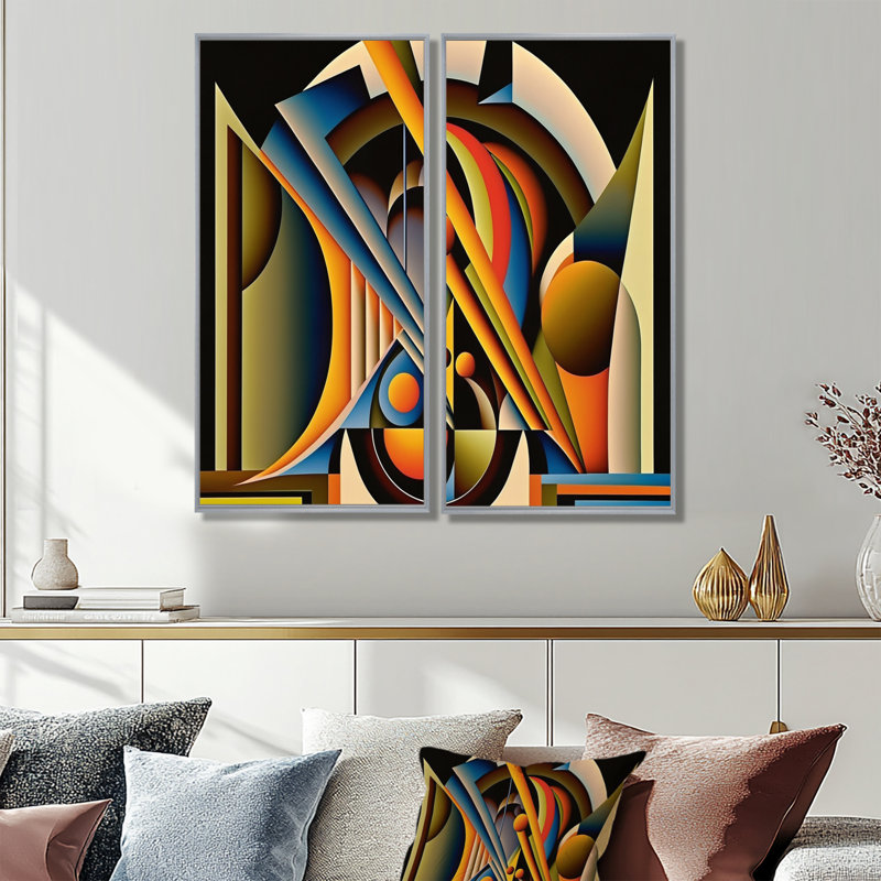 Circular Retro Dynamics I - Large, impression géométrique abstraite sur toile, H 40 po x l 40 po, Argent argent