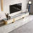 Olenolin 78.74'' Modern Media Console For TVs Up To 65" With A White Gloss Burnt, Faux Marble Countertop With Gold Stainless Steel With 4 Drawers