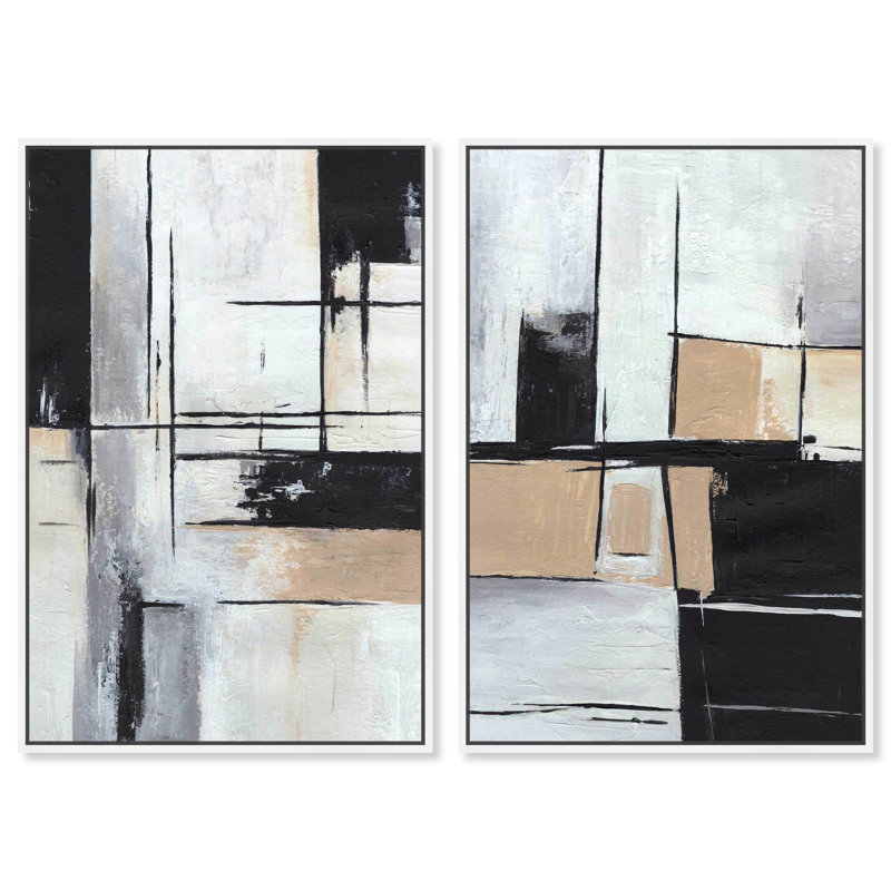Shadow Set Canvas Set of 2 Neutral Art by , Cadre flottant blanc, H 24 po x l 16 po
