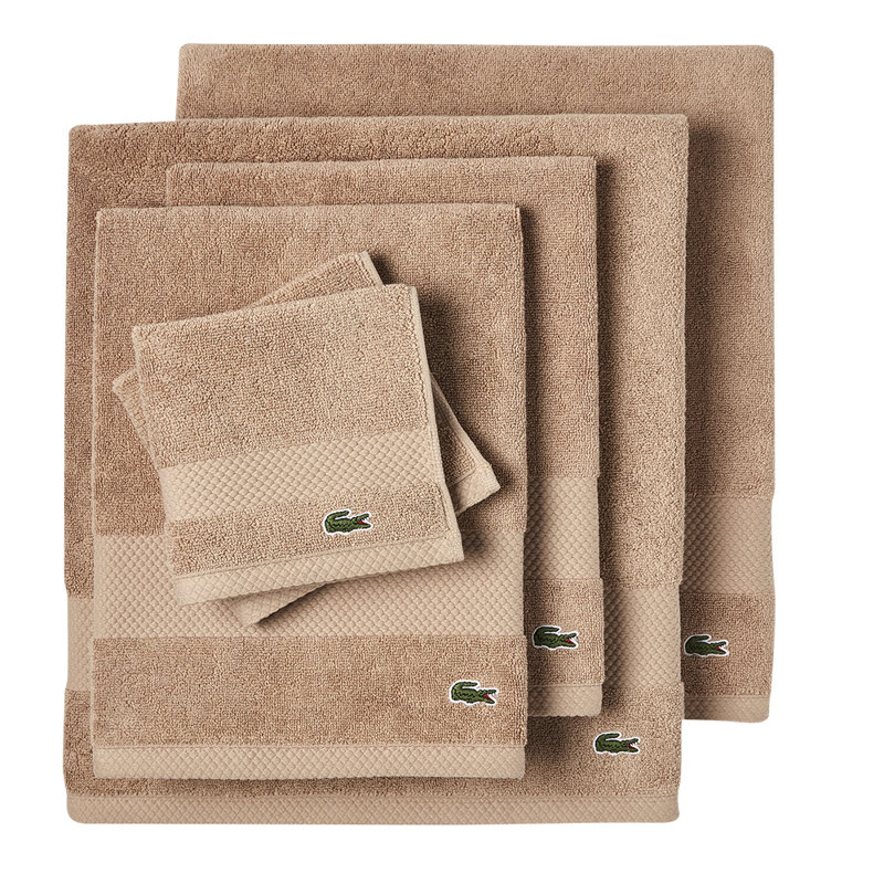 Lacoste Heritage 6PC Cotton Bath Towel Set, 100% Supima Cotton, Micro-Fresh® Anti-Microbial, Sand