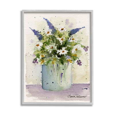 «Abstract Lilac & Daisy Blooms», encadré sur bois par Gloria Palmer, peinture