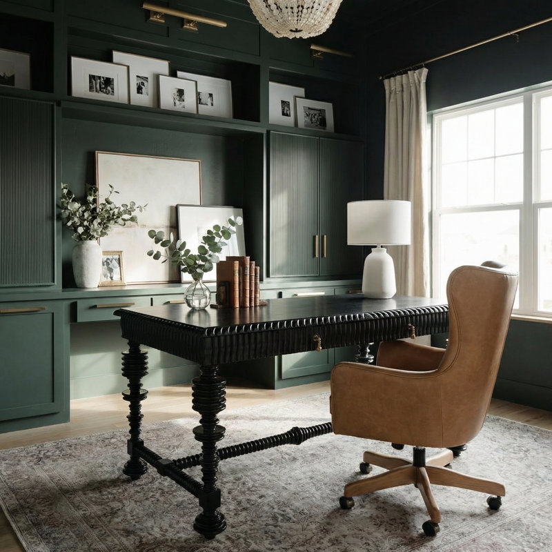 Portuguese Solid Wood Writing Desk, Hand Rubbed Black