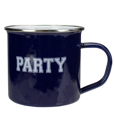 Tasse à café universitaire en métal bleu foncé et blanc de 12 cm (4,75 po)