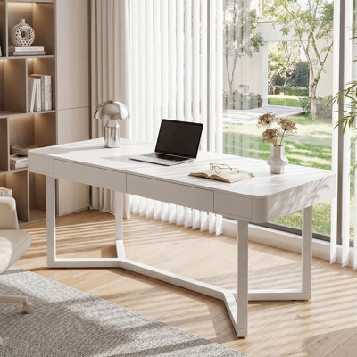 63-Inch Computer Desk with 2 Drawers, Modern Executive Desk Home Office Desk with Metal Base