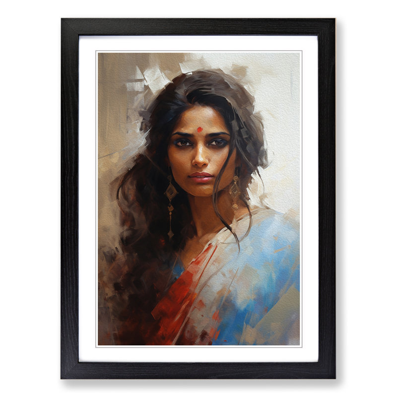 Indian Woman Gestural No.2 - Framed Print, Black Framed, 34cm H x 25cm W x 2cm D