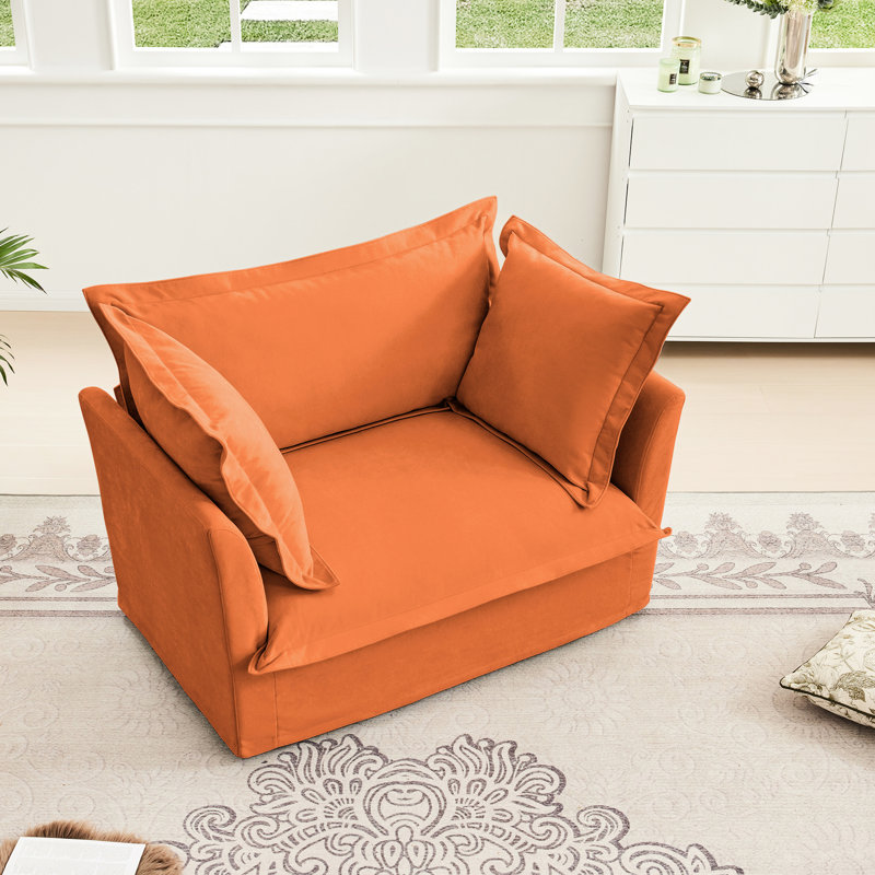 Orange Single Seat Chenille Armchair Featuring Deep Seating, Comfortable High - Back Pillows, Removable Covers, Easy Setup